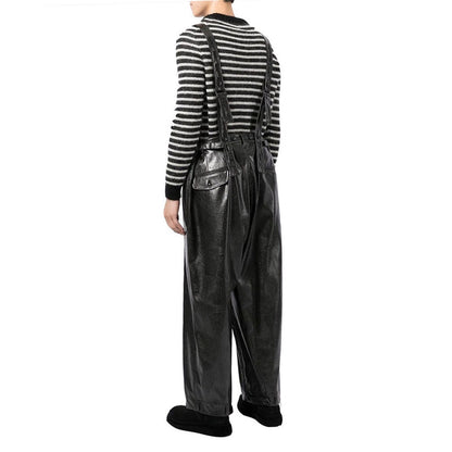 Solid Black Leather Dungaree for Men – Multi-Pocket Utility Overalls