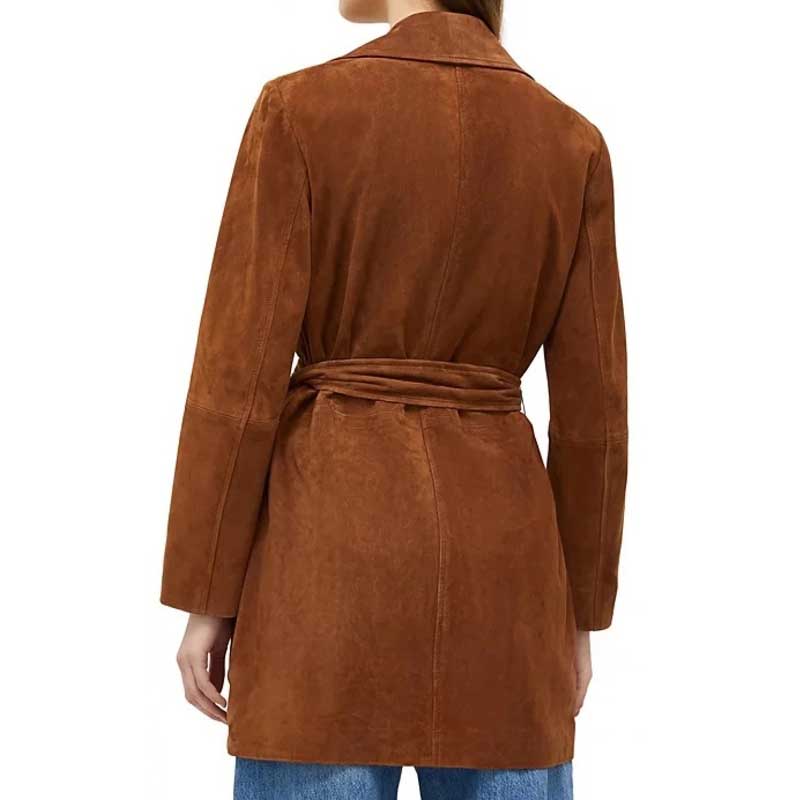 Stylish Women Long Trench Coat with Satin Lining and Notched Lapel