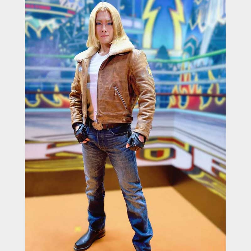 Terry Bogard Inspired Cosplay Jacket Running Wild Real Leather back panel featuring iconic Running Wild star emblem