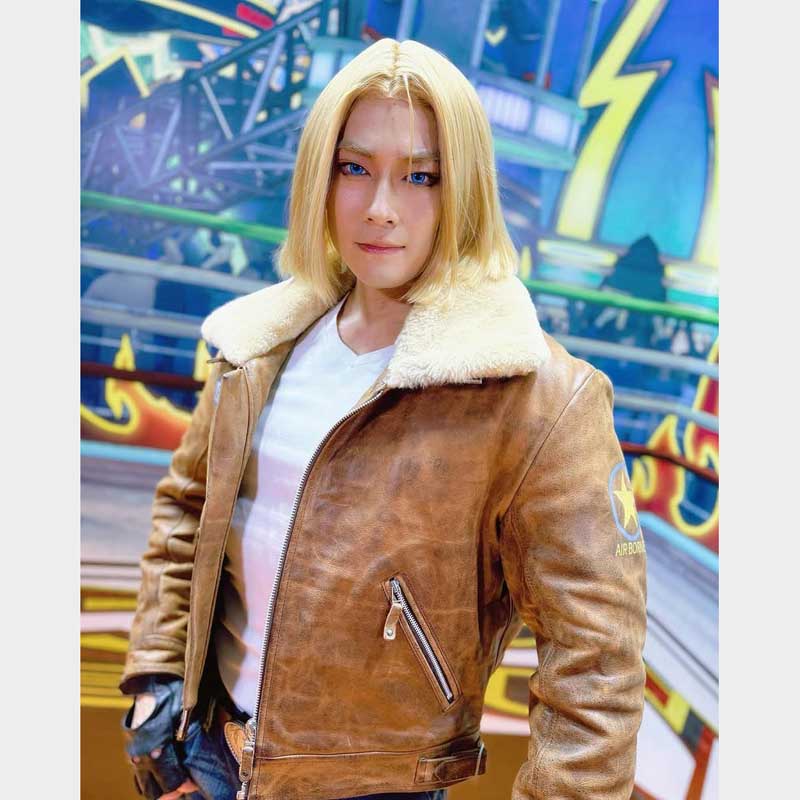 Terry Bogard Inspired Cosplay Jacket Running Wild Real Leather close up of Air BORNE logo patch detail