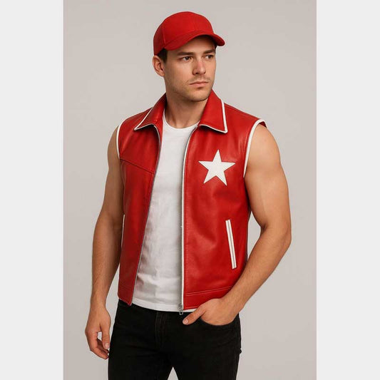 Terry Bogard Red Leather Vest for Cosplay and Streetwear Front View