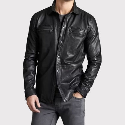 Men’s Black Sheepskin Leather Shirt – Trendsetting Style Edition