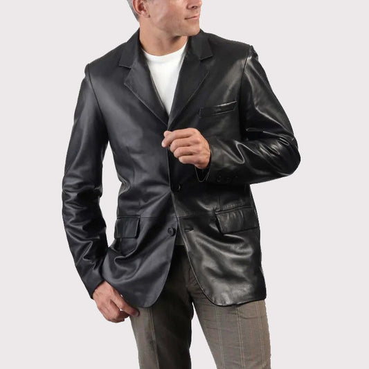 Men’s Trendy Black Leather Blazer – Modern Slim Fit Jacket