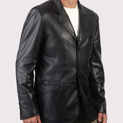 Men’s Trendy Black Leather Blazer – Modern Slim Fit Jacket