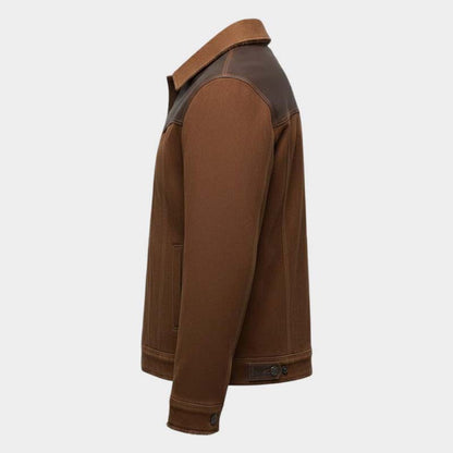 Two Tone Brown Sheep Leather Trucker Jacket classic trucker style design