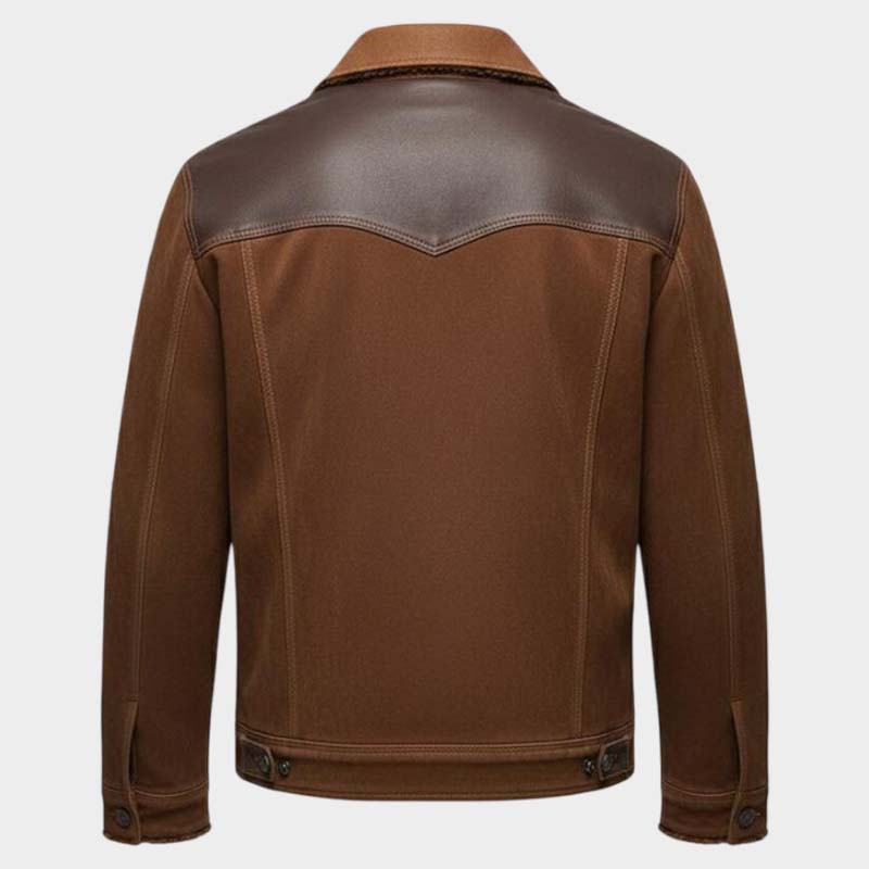 Two Tone Brown Sheep Leather Trucker Jacket genuine sheep leather texture