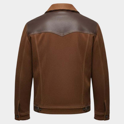 Two Tone Brown Sheep Leather Trucker Jacket genuine sheep leather texture