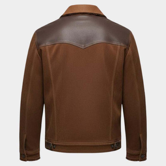 Two Tone Brown Sheep Leather Trucker Jacket genuine sheep leather texture