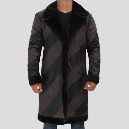 Men’s Two-Tone Shearling Leather Trench Coat – Long Winter Style
