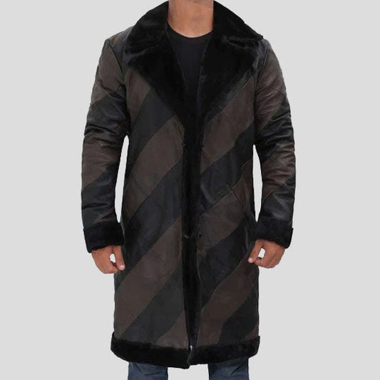 Men’s Two-Tone Shearling Leather Trench Coat – Long Winter Style