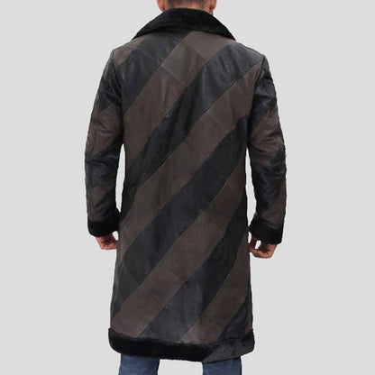 Men’s Two-Tone Shearling Leather Trench Coat – Long Winter Style
