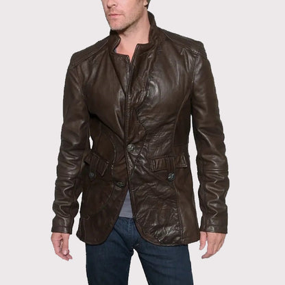 Men’s Vintage Brown Leather Blazer – Designer Style Jacket