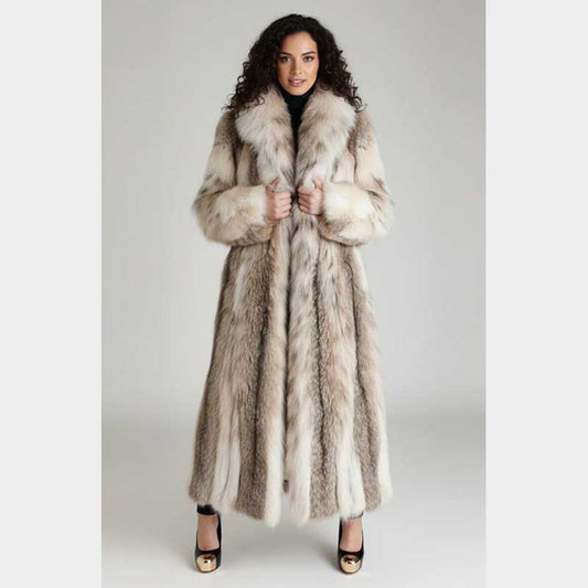 Vintage Canadian lynx style fur coat women's luxury winter jacket full length view