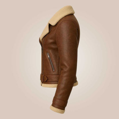 Vintage brown women shearling aviator jacket