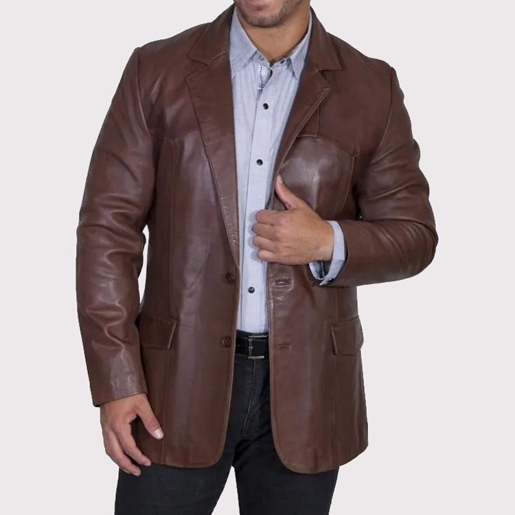 Men’s Western Dark Brown Leather Sport Coat Blazer
