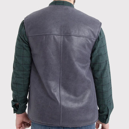 Western Men’s Sheepskin Leather Vest with White Fur