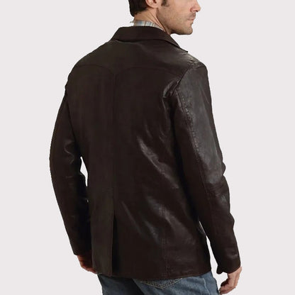 Men’s Western Brown Leather Blazer Jacket