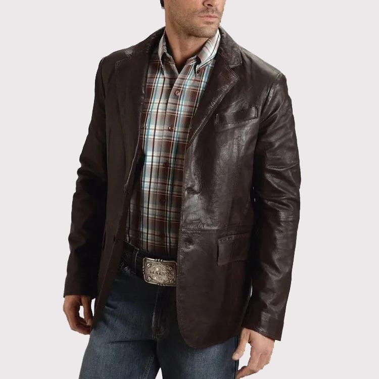 Men’s Western Brown Leather Blazer Jacket