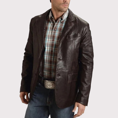 Men’s Western Brown Leather Blazer Jacket
