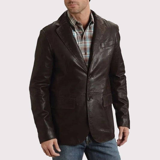 Men’s Western Brown Leather Blazer Jacket