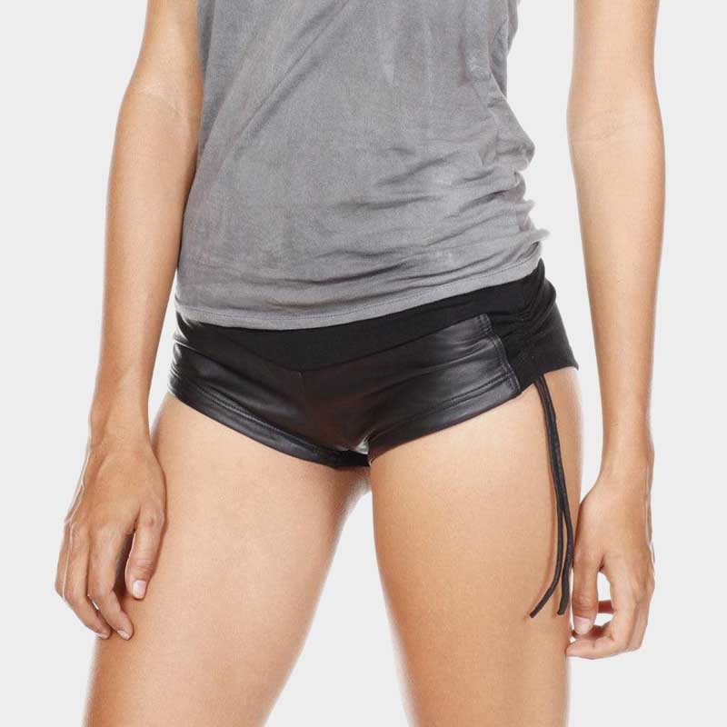 Women Black Lambskin Leather Booty Shorts