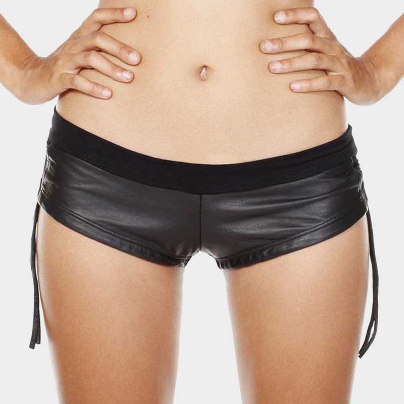 Women Black Lambskin Leather Booty Shorts