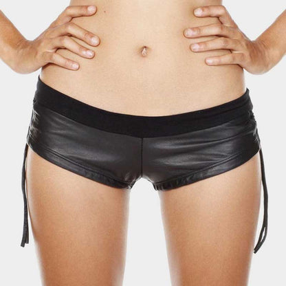 Women Black Lambskin Leather Booty Shorts