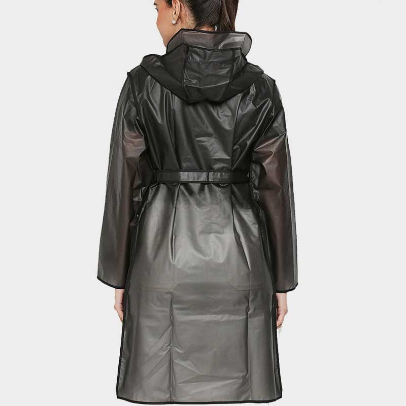 Women Black Semi Transparent Hooded Rain Jacket