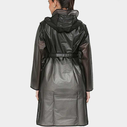 Women Black Semi Transparent Hooded Rain Jacket