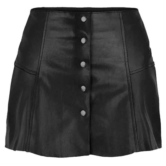 Black Leather Bloom Skirt for Women – Chic & Sleek Style