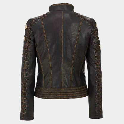 Women Brown Distressed Genuine Leather Bomber Jacket