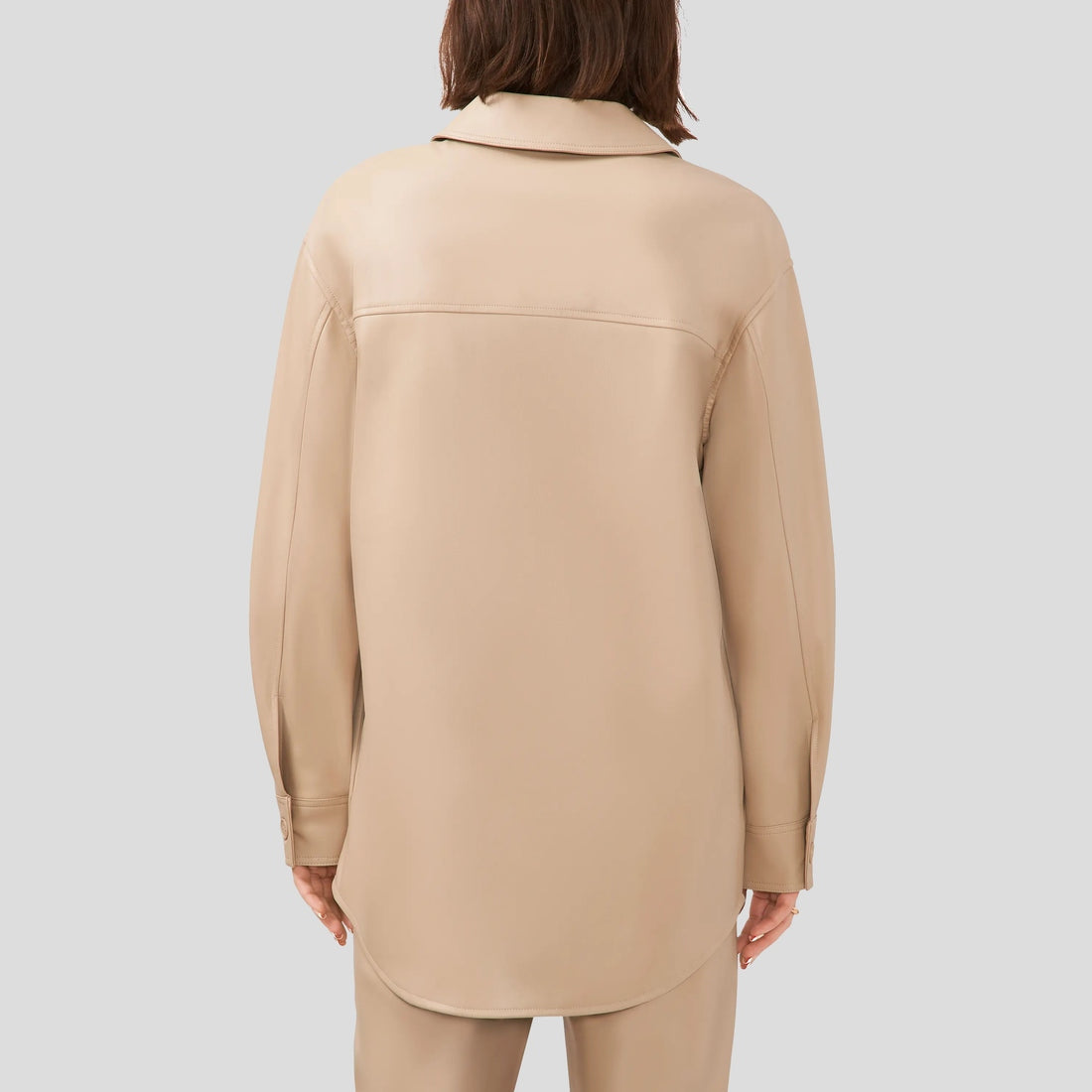 Women’s Oxford Tan Faux Leather Shirt Jacket – Sleek Utility Fit
