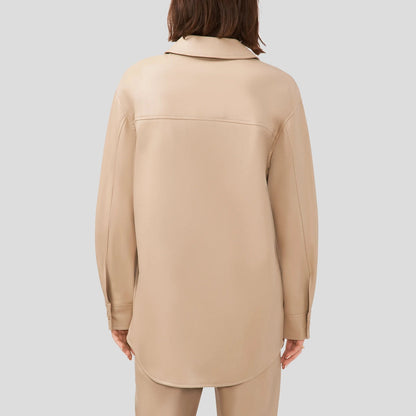 Women’s Oxford Tan Faux Leather Shirt Jacket – Sleek Utility Fit