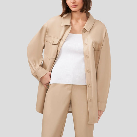 Women’s White Leather Shirt – Full Sleeve Modern Classic