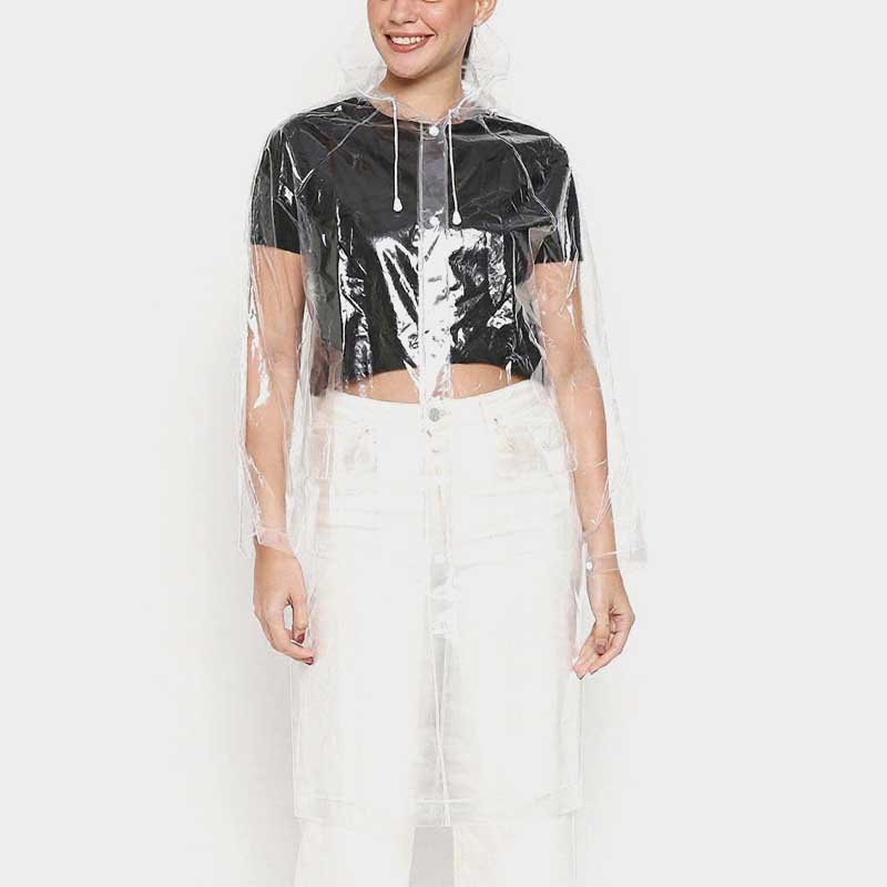 Women Knee Length Transparent Rain Jacket