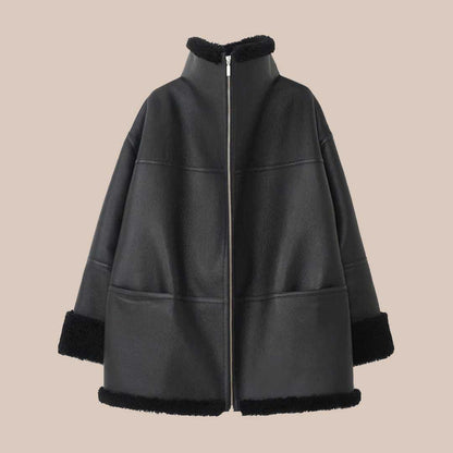 Women's B3 RAF Black Sheepskin Shearling Leather Bomber Jacket Aviator Winter Coat