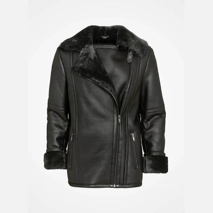 Women’s Black Aviator Shearling Biker Jacket