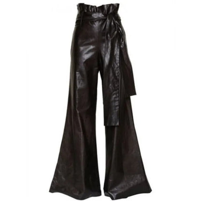 Women’s Vintage Black Leather Wide-Leg Trousers