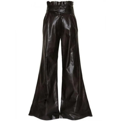 Women’s Vintage Black Leather Wide-Leg Trousers