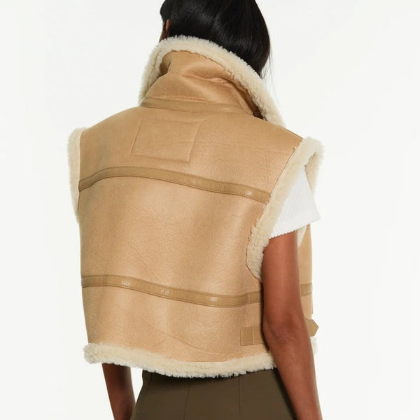Cropped Shearling Leather Vest for Women
