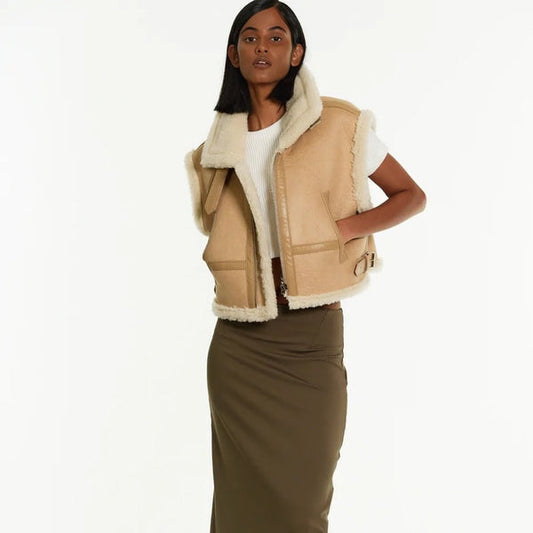 Cropped Shearling Leather Vest for Women