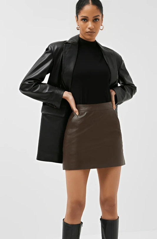 Women’s Dark Brown Leather Mini Skirt – Classic & Bold Fit