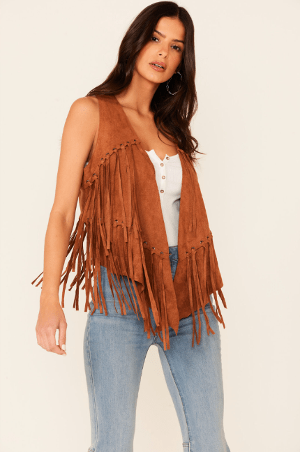 Brown Fringe Suede Vest for Women