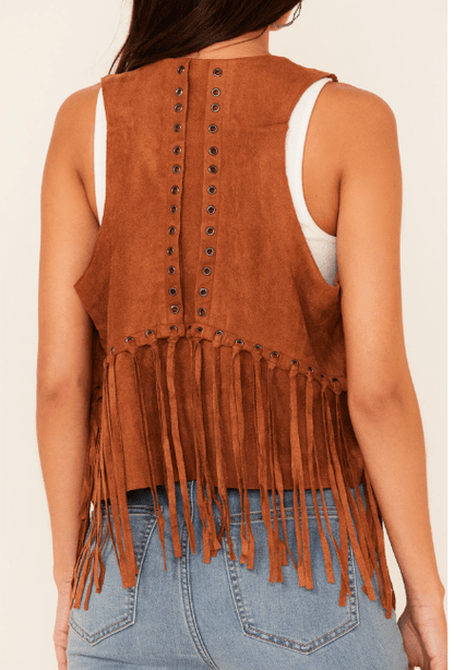 Brown Fringe Suede Vest for Women