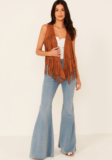 Brown Fringe Suede Vest for Women