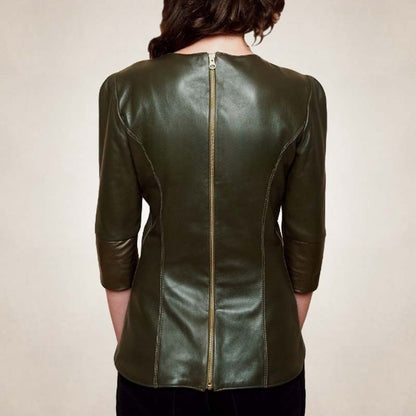 Women’s Lambskin Leather Top – Half Sleeve Bold Chic Style