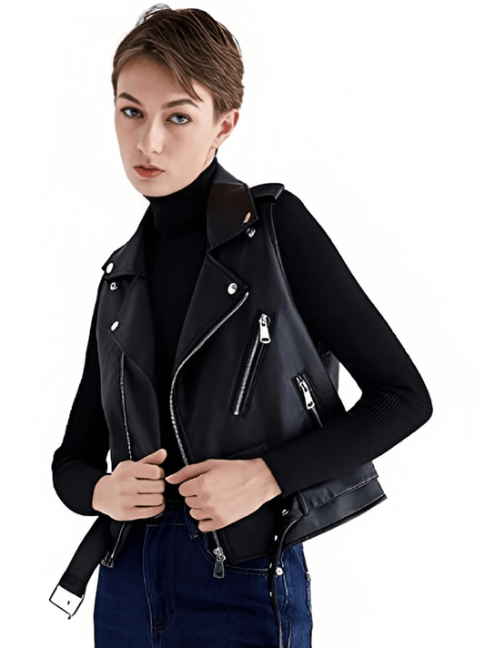 Shear Luxe Women’s Black Leather Biker Vest
