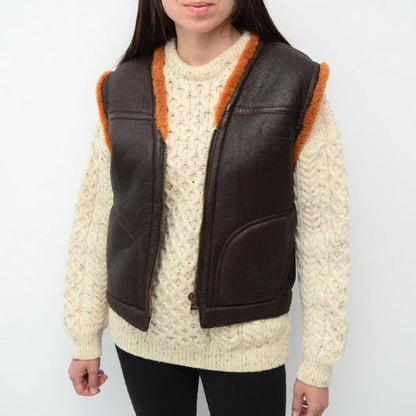 Coffee Brown Shearling Leather Vest for Women