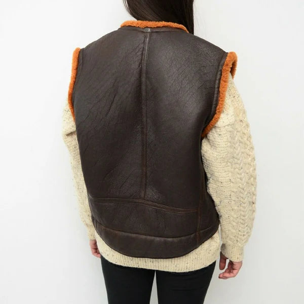 Coffee Brown Shearling Leather Vest for Women