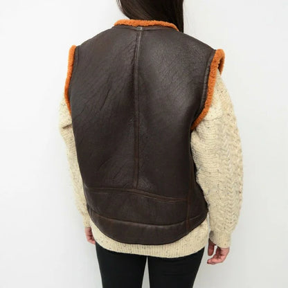 Coffee Brown Shearling Leather Vest for Women